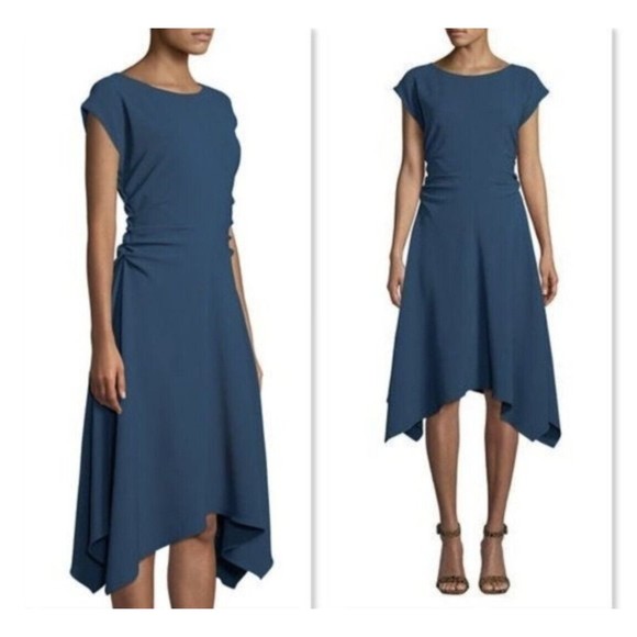 Julia Jordan Teal Handkerchief Dress Ruched Cap Sleeve Career Stretch 8 - Picture 2 of 10